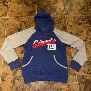 New York Giants Hoodie Sweatshirt Men's Blue & White Pullover Graphics Pocket S